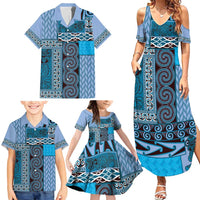 Blue Aotearoa Kowhaiwhai Pattern Family Matching Summer Maxi Dress and Hawaiian Shirt NZ Maori Quilt Style LT14 - Polynesian Pride