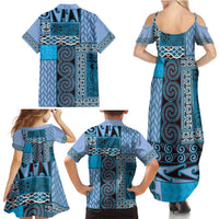 Blue Aotearoa Kowhaiwhai Pattern Family Matching Summer Maxi Dress and Hawaiian Shirt NZ Maori Quilt Style LT14 - Polynesian Pride