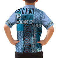 Blue Aotearoa Kowhaiwhai Pattern Family Matching Tank Maxi Dress and Hawaiian Shirt NZ Maori Quilt Style LT14 - Polynesian Pride