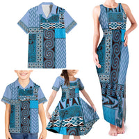 Blue Aotearoa Kowhaiwhai Pattern Family Matching Tank Maxi Dress and Hawaiian Shirt NZ Maori Quilt Style LT14 - Polynesian Pride
