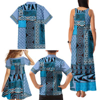 Blue Aotearoa Kowhaiwhai Pattern Family Matching Tank Maxi Dress and Hawaiian Shirt NZ Maori Quilt Style LT14 - Polynesian Pride