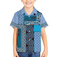 Blue Aotearoa Kowhaiwhai Pattern Family Matching Tank Maxi Dress and Hawaiian Shirt NZ Maori Quilt Style LT14 Son's Shirt Blue - Polynesian Pride