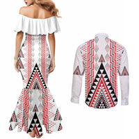 Aotearoa Taniko Couples Matching Mermaid Dress and Long Sleeve Button Shirt Niho Taniwha Purapura Whetu Mix Poutama LT14 - Polynesian Pride