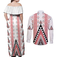 Aotearoa Taniko Couples Matching Off Shoulder Maxi Dress and Long Sleeve Button Shirt Niho Taniwha Purapura Whetu Mix Poutama LT14 - Polynesian Pride