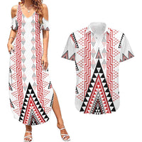 Aotearoa Taniko Couples Matching Summer Maxi Dress and Hawaiian Shirt Niho Taniwha Purapura Whetu Mix Poutama LT14 White - Polynesian Pride