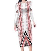 Aotearoa Taniko Family Matching Long Sleeve Bodycon Dress and Hawaiian Shirt Niho Taniwha Purapura Whetu Mix Poutama LT14 Mom's Dress White - Polynesian Pride