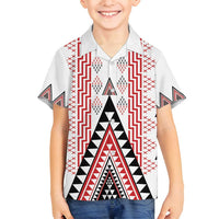 Aotearoa Taniko Family Matching Long Sleeve Bodycon Dress and Hawaiian Shirt Niho Taniwha Purapura Whetu Mix Poutama LT14 Son's Shirt White - Polynesian Pride