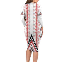 Aotearoa Taniko Long Sleeve Bodycon Dress Niho Taniwha Purapura Whetu Mix Poutama LT14 - Polynesian Pride
