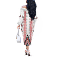 Aotearoa Taniko Off The Shoulder Long Sleeve Dress Niho Taniwha Purapura Whetu Mix Poutama LT14 - Polynesian Pride