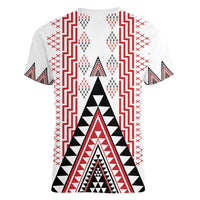 Aotearoa Taniko Women V-Neck T-Shirt Niho Taniwha Purapura Whetu Mix Poutama LT14 - Polynesian Pride