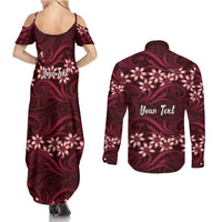 Personalised Cook Islands Mangaia Couples Matching Summer Maxi Dress and Long Sleeve Button Shirt Tiare Maori Polynesian Waves Tattoo LT14 - Polynesian Pride