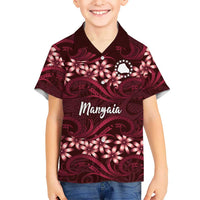 Personalised Cook Islands Mangaia Family Matching Off Shoulder Short Dress and Hawaiian Shirt Tiare Maori Polynesian Waves Tattoo LT14 Son's Shirt Burgundy - Polynesian Pride
