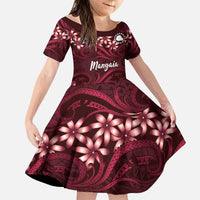 Personalised Cook Islands Mangaia Family Matching Summer Maxi Dress and Hawaiian Shirt Tiare Maori Polynesian Waves Tattoo LT14 Daughter's Dress Burgundy - Polynesian Pride