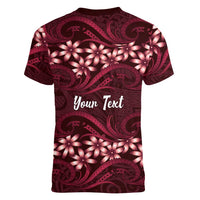 Personalised Cook Islands Mangaia Women V-Neck T-Shirt Tiare Maori Polynesian Waves Tattoo LT14 - Polynesian Pride