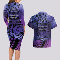 Philippines Father's Day Couples Matching Long Sleeve Bodycon Dress and Hawaiian Shirt Polynesian Tattoo Galaxy Vibes LT14 - Polynesian Pride