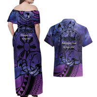 Philippines Father's Day Couples Matching Off Shoulder Maxi Dress and Hawaiian Shirt Polynesian Tattoo Galaxy Vibes LT14 - Polynesian Pride