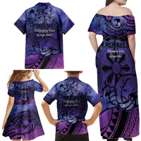 Philippines Father's Day Family Matching Off Shoulder Maxi Dress and Hawaiian Shirt Polynesian Tattoo Galaxy Vibes LT14 - Polynesian Pride