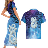 New Zealand Matariki Couples Matching Short Sleeve Bodycon Dress and Hawaiian Shirt Aotearoa Maori New Year Manaia Galaxy Vibes LT14 - Polynesian Pride