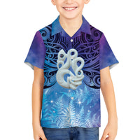 New Zealand Matariki Family Matching Off The Shoulder Long Sleeve Dress and Hawaiian Shirt Aotearoa Maori New Year Manaia Galaxy Vibes LT14 Son's Shirt Blue - Polynesian Pride