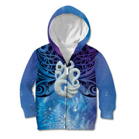 New Zealand Matariki Kid Hoodie Aotearoa Maori New Year Manaia Galaxy Vibes LT14 Zip Hoodie Blue - Polynesian Pride