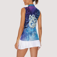 New Zealand Matariki Women Sleeveless Polo Shirt Aotearoa Maori New Year Manaia Galaxy Vibes LT14 - Polynesian Pride