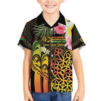 Personalised Vanuatu Independence Day Family Matching Long Sleeve Bodycon Dress and Hawaiian Shirt Carving Drum Sand Drawing Turtle LT14 Son's Shirt Black - Polynesian Pride