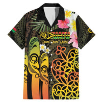 Personalised Vanuatu Independence Day Family Matching Mermaid Dress and Hawaiian Shirt Carving Drum Sand Drawing Turtle LT14 Dad's Shirt - Short Sleeve Black - Polynesian Pride
