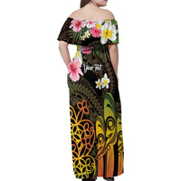 Personalised Vanuatu Independence Day Family Matching Off Shoulder Maxi Dress and Hawaiian Shirt Carving Drum Sand Drawing Turtle LT14 - Polynesian Pride