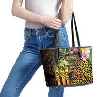 Personalised Vanuatu Independence Day Leather Tote Bag Carving Drum Sand Drawing Turtle