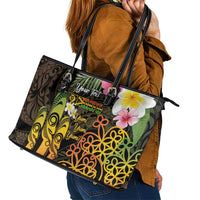 Personalised Vanuatu Independence Day Leather Tote Bag Carving Drum Sand Drawing Turtle