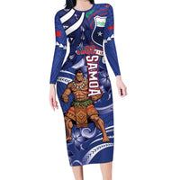 Samoa Independence Day Family Matching Long Sleeve Bodycon Dress and Hawaiian Shirt 1962 Proud Samoan Warrior LT14 Mom's Dress Blue - Polynesian Pride