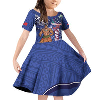 Samoa Independence Day Family Matching Off Shoulder Short Dress and Hawaiian Shirt 1962 Proud Samoan Warrior LT14 Daughter's Dress Blue - Polynesian Pride