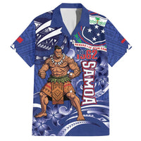 Samoa Independence Day Family Matching Off Shoulder Short Dress and Hawaiian Shirt 1962 Proud Samoan Warrior LT14 Dad's Shirt - Short Sleeve Blue - Polynesian Pride