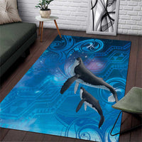 Paikea New Zealand Matariki Area Rug Humpback Whale Taniko Motifs Ocean Vibes LT14 Blue - Polynesian Pride