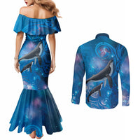 Paikea New Zealand Matariki Couples Matching Mermaid Dress and Long Sleeve Button Shirt Humpback Whale Taniko Motifs Ocean Vibes LT14 - Polynesian Pride