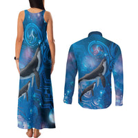 Paikea New Zealand Matariki Couples Matching Tank Maxi Dress and Long Sleeve Button Shirt Humpback Whale Taniko Motifs Ocean Vibes LT14 - Polynesian Pride