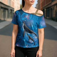 Paikea New Zealand Matariki Cross Shoulder Shirt Humpback Whale Taniko Motifs Ocean Vibes LT14 - Polynesian Pride