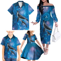 Paikea New Zealand Matariki Family Matching Off The Shoulder Long Sleeve Dress and Hawaiian Shirt Humpback Whale Taniko Motifs Ocean Vibes LT14 - Polynesian Pride