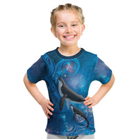 Paikea New Zealand Matariki Kid T Shirt Humpback Whale Taniko Motifs Ocean Vibes LT14 Blue - Polynesian Pride