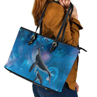 Paikea New Zealand Matariki Leather Tote Bag Humpback Whale Taniko Motifs Ocean Vibes LT14 - Polynesian Pride