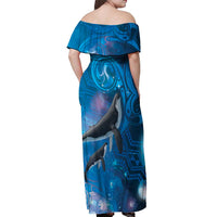 Paikea New Zealand Matariki Off Shoulder Maxi Dress Humpback Whale Taniko Motifs Ocean Vibes LT14 - Polynesian Pride
