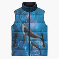 Paikea New Zealand Matariki Sleeveless Puffer Jacket Humpback Whale Taniko Motifs Ocean Vibes LT14 Unisex Blue - Polynesian Pride
