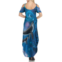 Paikea New Zealand Matariki Summer Maxi Dress Humpback Whale Taniko Motifs Ocean Vibes LT14 - Polynesian Pride