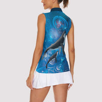 Paikea New Zealand Matariki Women Sleeveless Polo Shirt Humpback Whale Taniko Motifs Ocean Vibes LT14 - Polynesian Pride