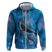 Paikea New Zealand Matariki Zip Hoodie Humpback Whale Taniko Motifs Ocean Vibes LT14 Zip Hoodie Blue - Polynesian Pride