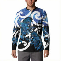 Piwakawaka New Zealand Matariki Button Sweatshirt Maori New Year Silver Fern Blue Galaxy LT14 - Polynesian Pride