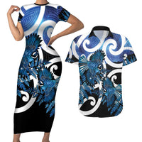 Piwakawaka New Zealand Matariki Couples Matching Short Sleeve Bodycon Dress and Hawaiian Shirt Maori New Year Silver Fern Blue Galaxy LT14 Blue - Polynesian Pride