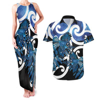 Piwakawaka New Zealand Matariki Couples Matching Tank Maxi Dress and Hawaiian Shirt Maori New Year Silver Fern Blue Galaxy LT14 Blue - Polynesian Pride