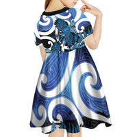 Piwakawaka New Zealand Matariki Kid Short Sleeve Dress Maori New Year Silver Fern Blue Galaxy LT14 - Polynesian Pride