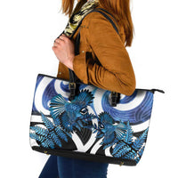 Piwakawaka New Zealand Matariki Leather Tote Bag Maori New Year Silver Fern Blue Galaxy LT14 Blue - Polynesian Pride